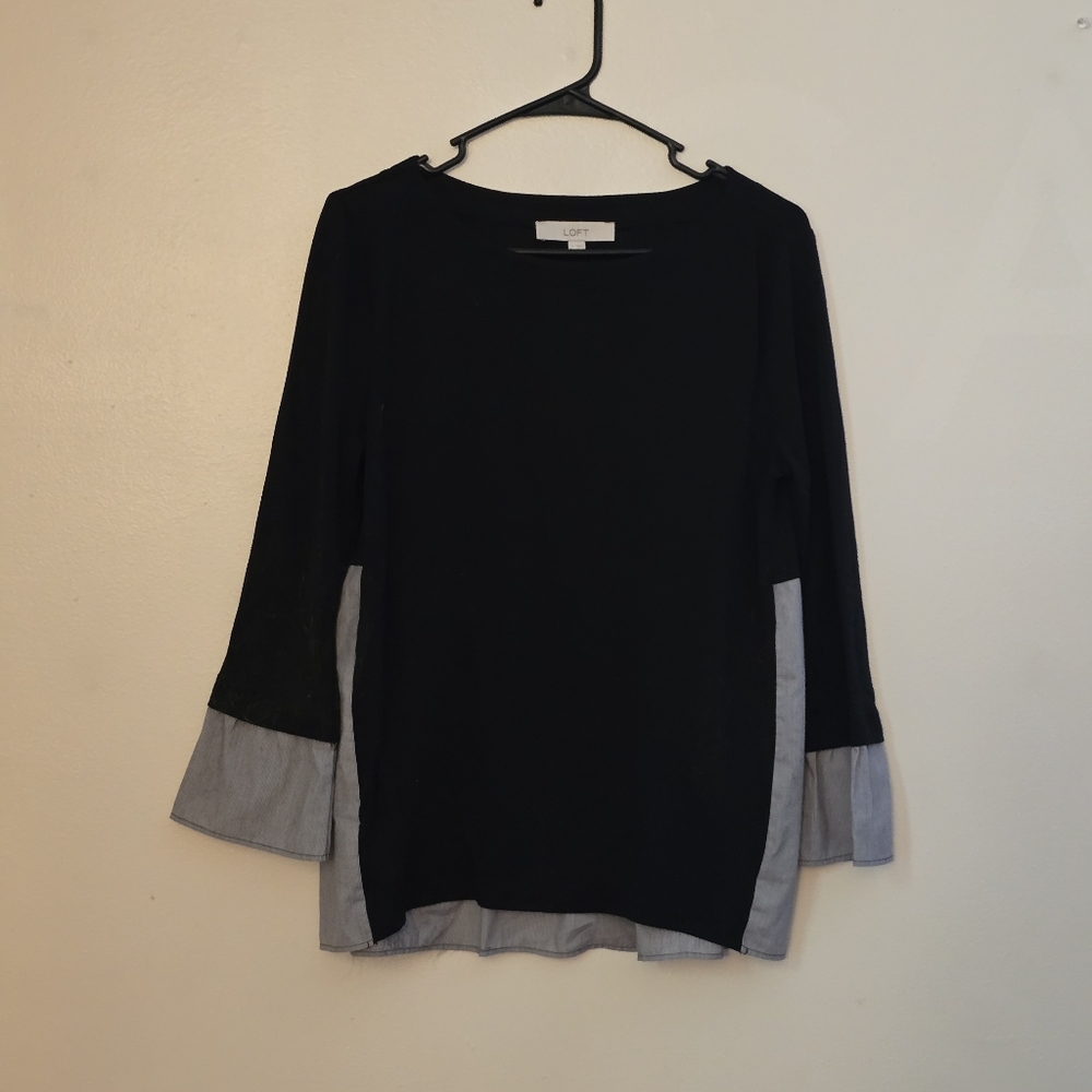 Loft Women's Small Gray and Black 3/4 Sleeve Top